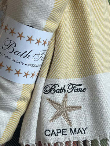 Custom Embroidered Bath Time Diagonal Striped Turkish Towels