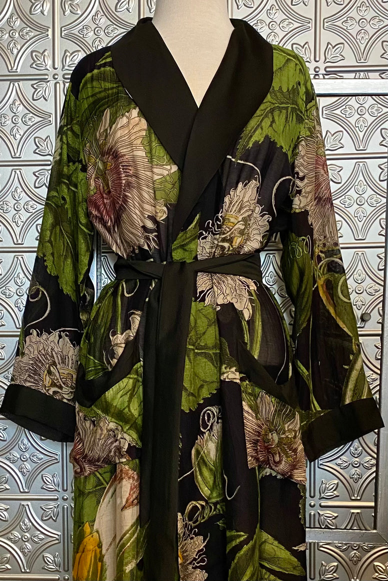 Elegant Black Passion Flower Robe